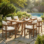 7-Piece Acacia Wood Outdoor Dining Set with Cream Cushions