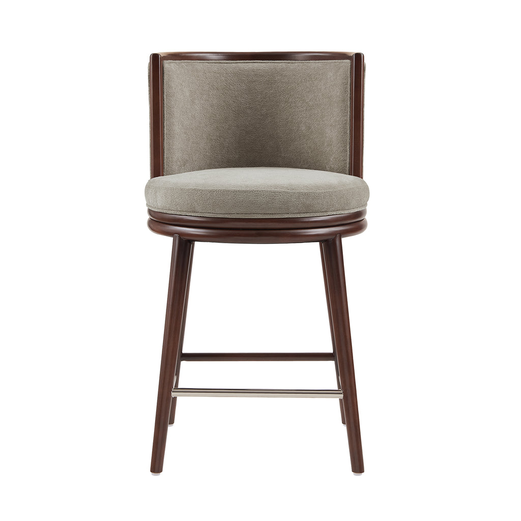 Evalyn Dove Textured Chenille Counter Stool  with Beech Wood Legs