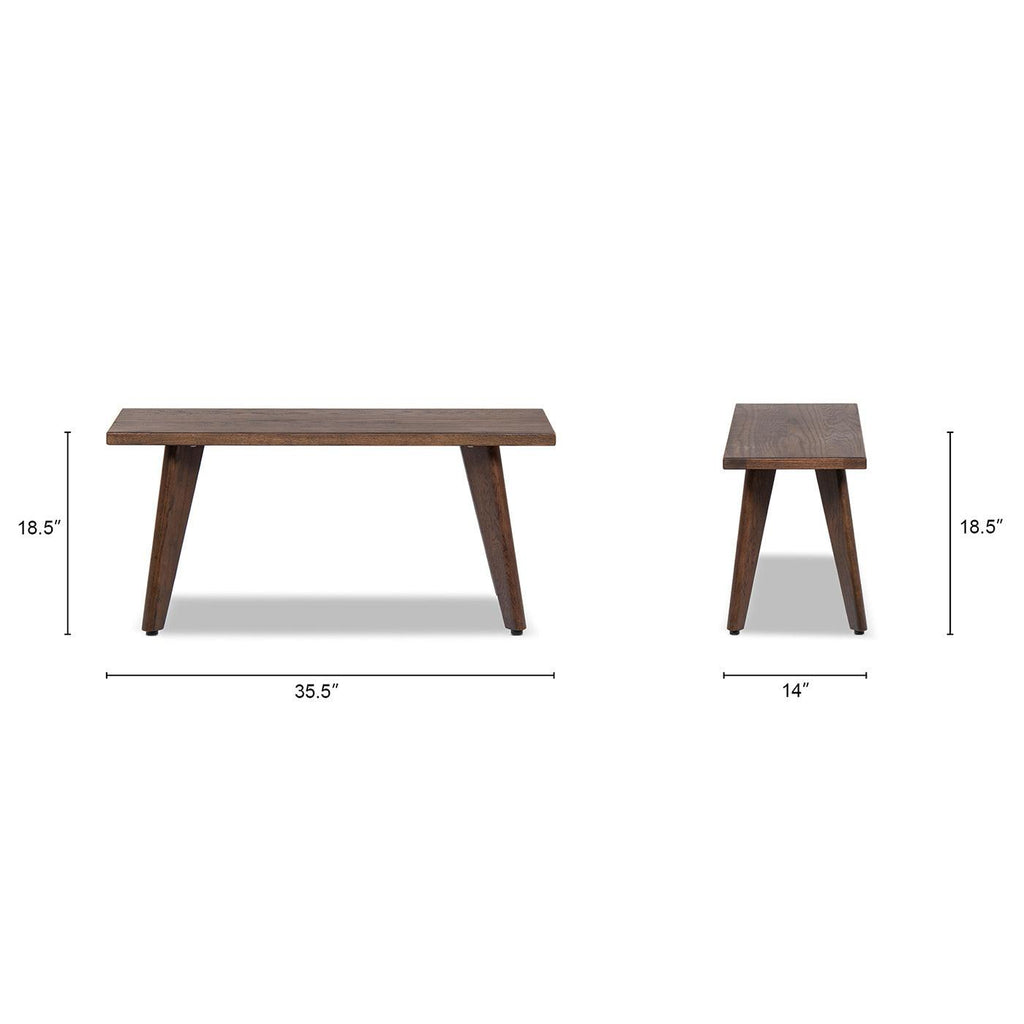 Capri 35.5' Solid Red Oak Wood Bench, Dark Brown Red Oak.