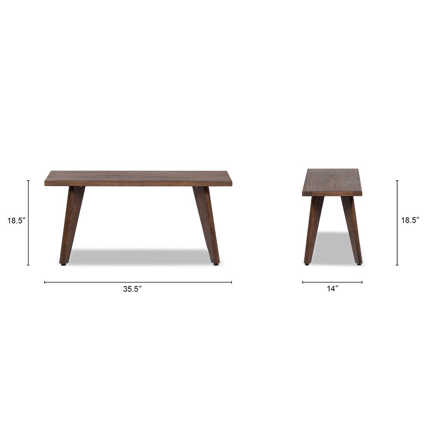 Capri 35.5' Solid Red Oak Wood Bench, Dark Brown Red Oak.