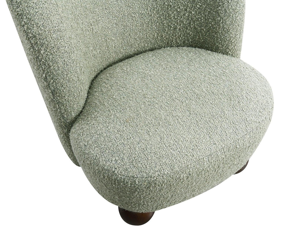 Green Boucle Fabric Accent Chair with Ball Feet.