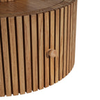 Detailed view of the wood-grain drawer knob and vertical slatted design on the base of the Unique Four-Leaf Clover Side Table.