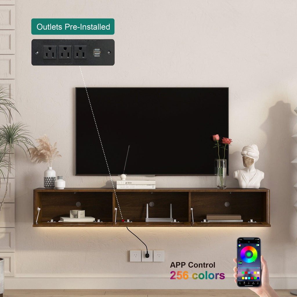 Floating TV Stand with LED Lights for Living Room.