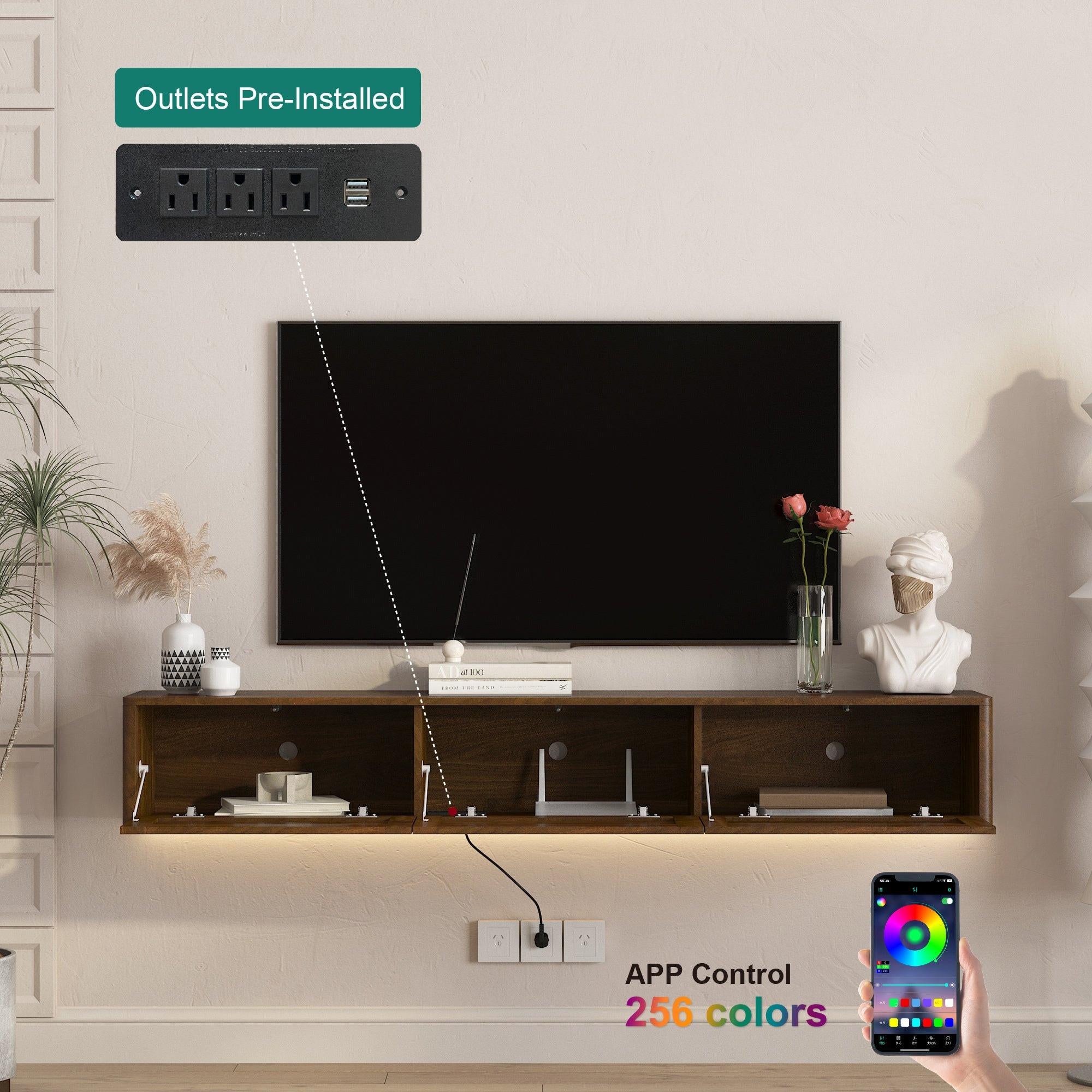 Floating TV Stand with LED Lights for Living Room.