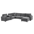 134-Inch 5-Seat U-Shape Sectional Sofa in Grey Chenille with Storage