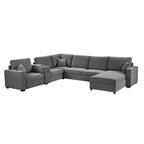 134-Inch 5-Seat U-Shape Sectional Sofa in Grey Chenille with Storage