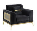 Antigua Black Fabric Accent Chair with Gold Accents and Wood Frame