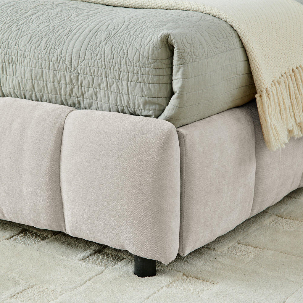 California King Upholstered Bed with Storage Drawer.