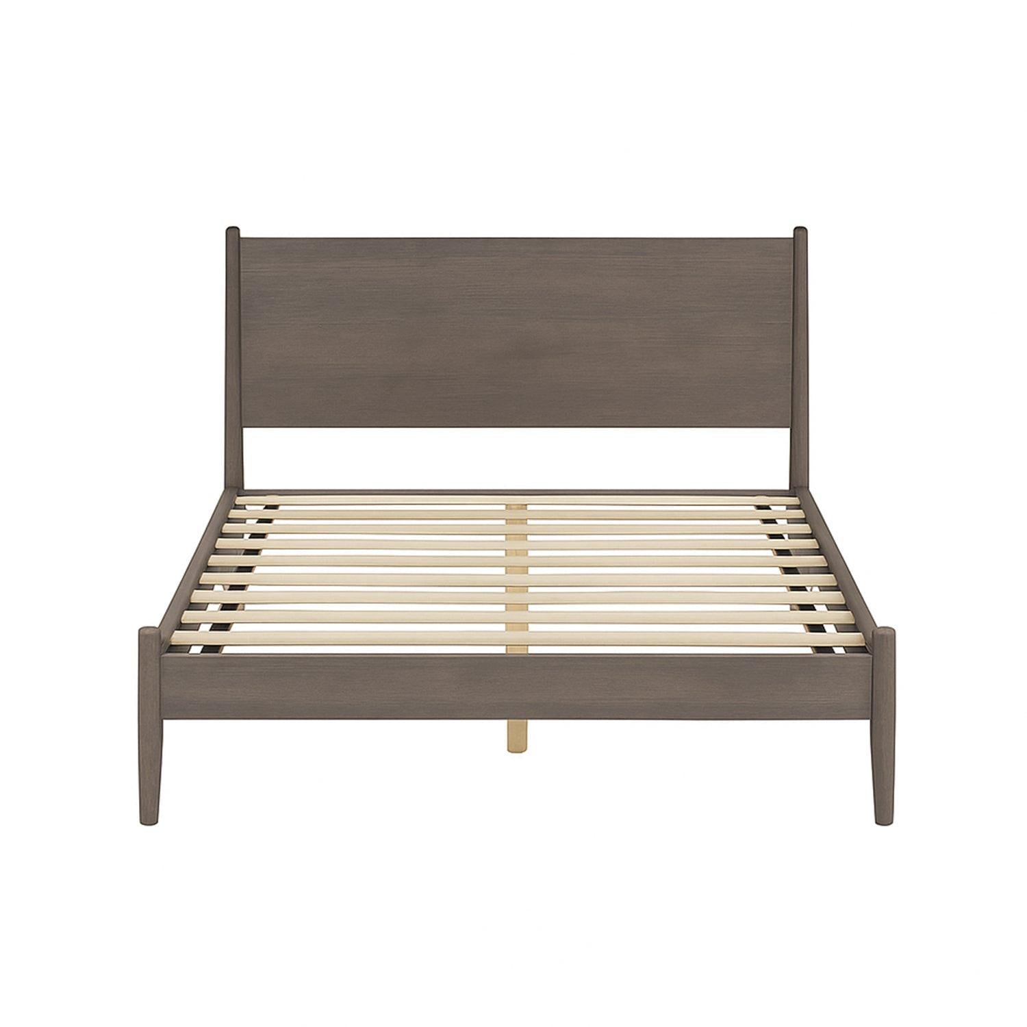 Queen Size Wooden Platform Bed in Gray Finish.