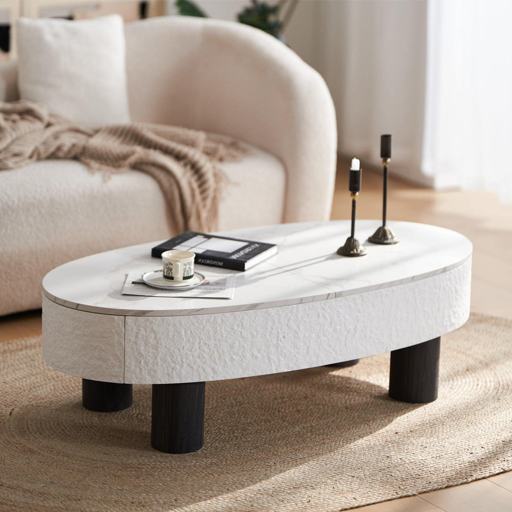 Oval Coffee Table with Storage and Faux Marble.