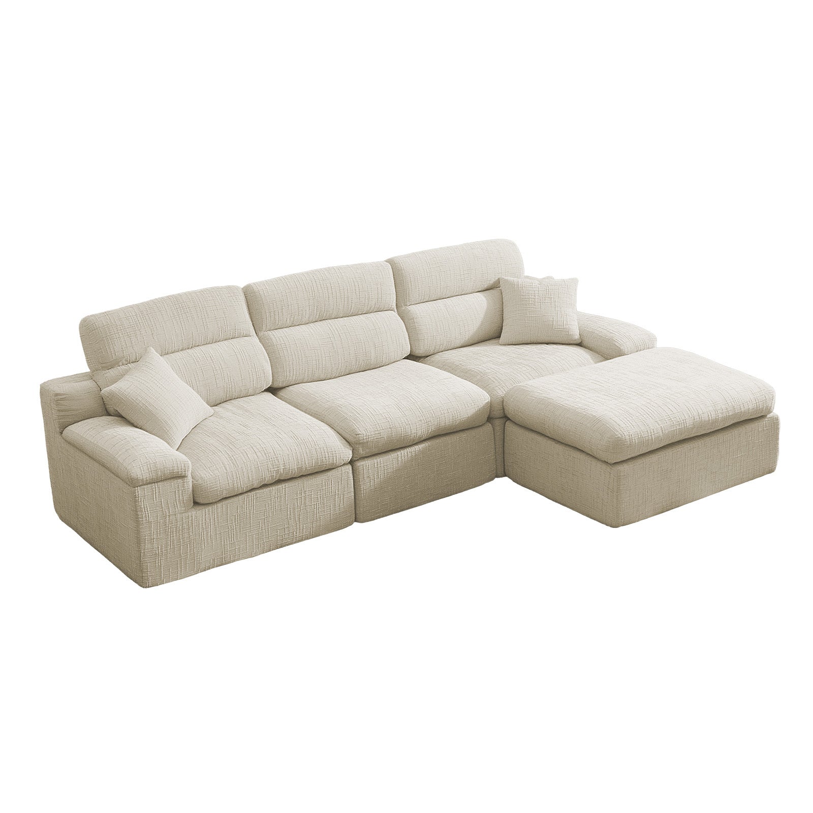 Sage Green Chenille L-Shaped Corner Sofa with Chaise Lounge