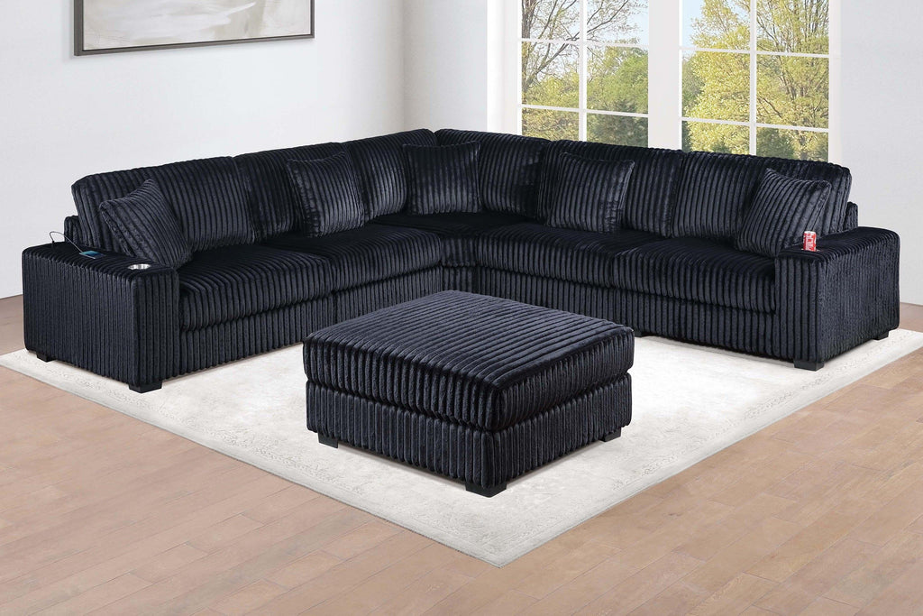 Modular Sectional Sofa Set with USB - Contemporary Black Design.