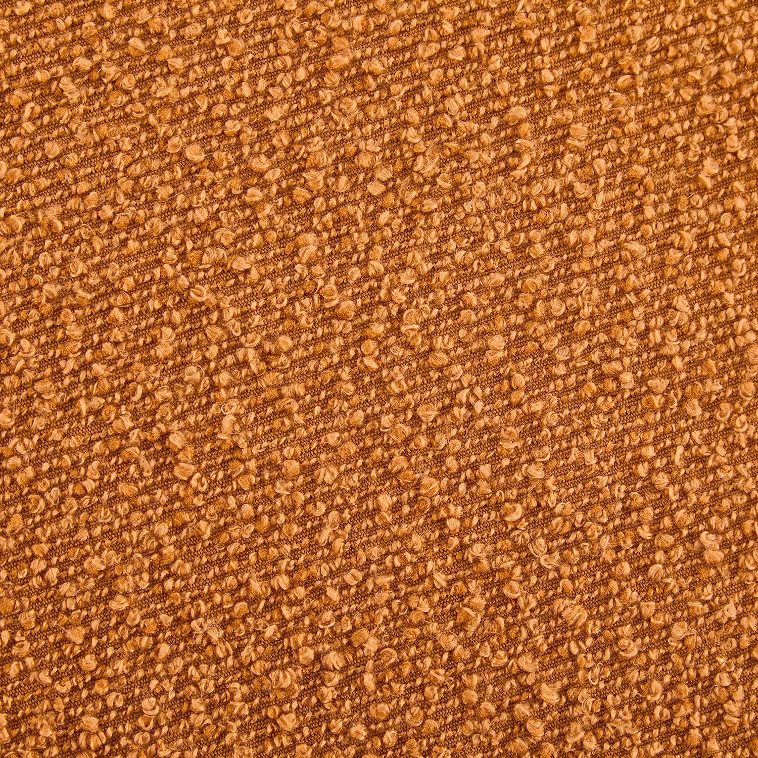 Round Boucle Ottoman with Rubber Wood Legs.