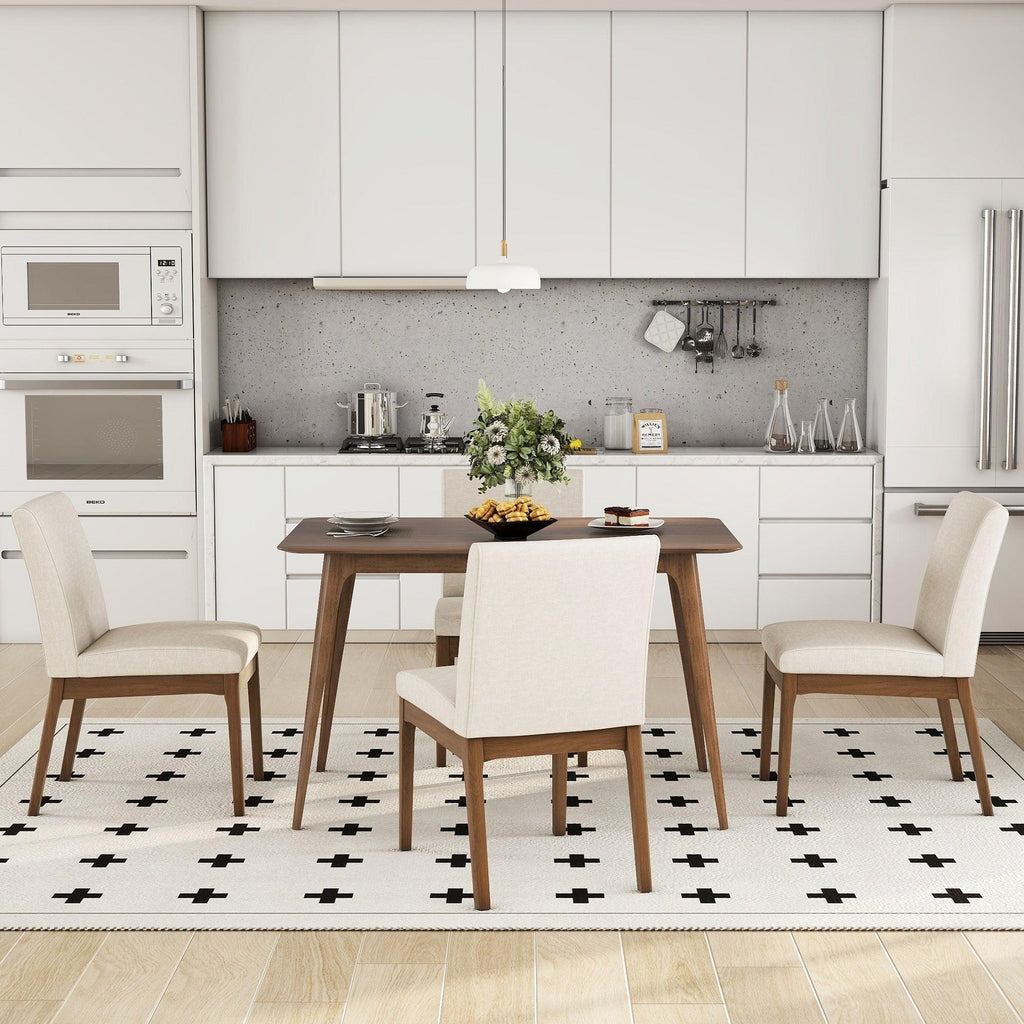 Mid-Century Modern Dining Set with Rubberwood Table and Chairs.