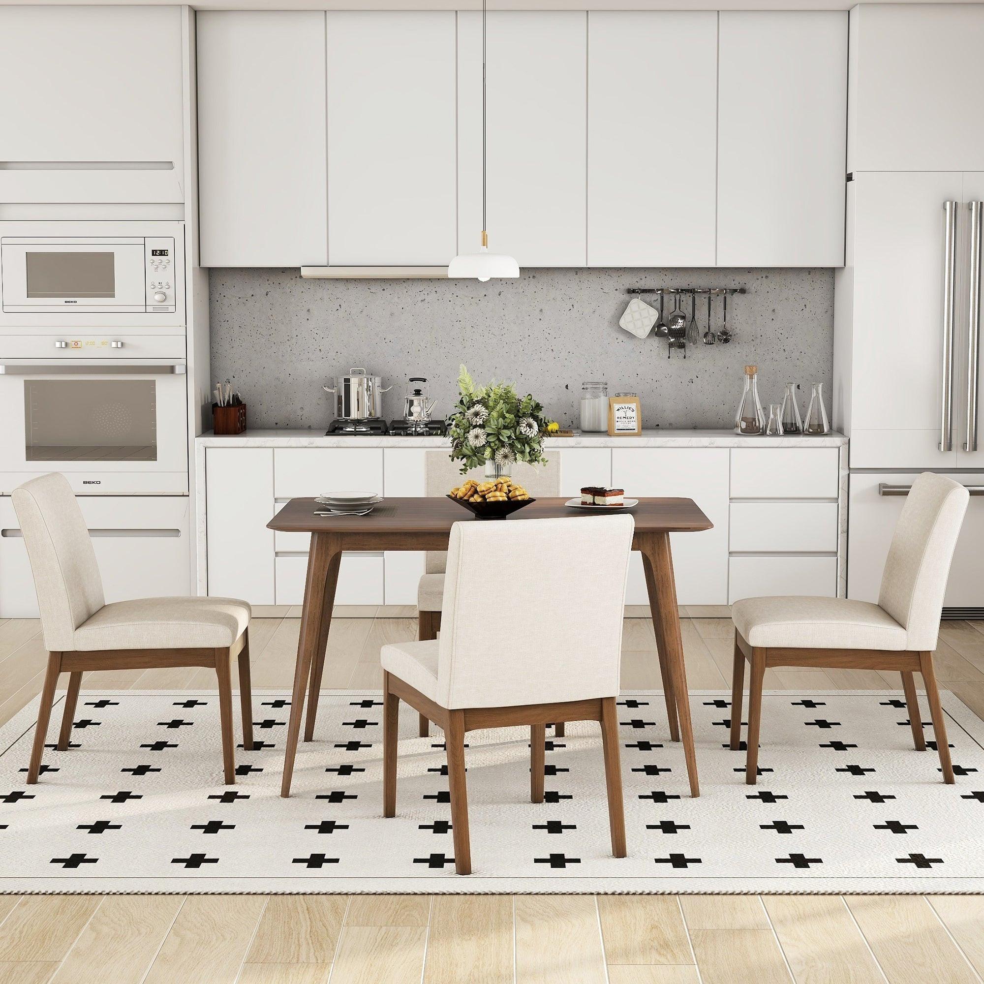 Mid-Century Modern Dining Set with Rubberwood Table and Chairs.