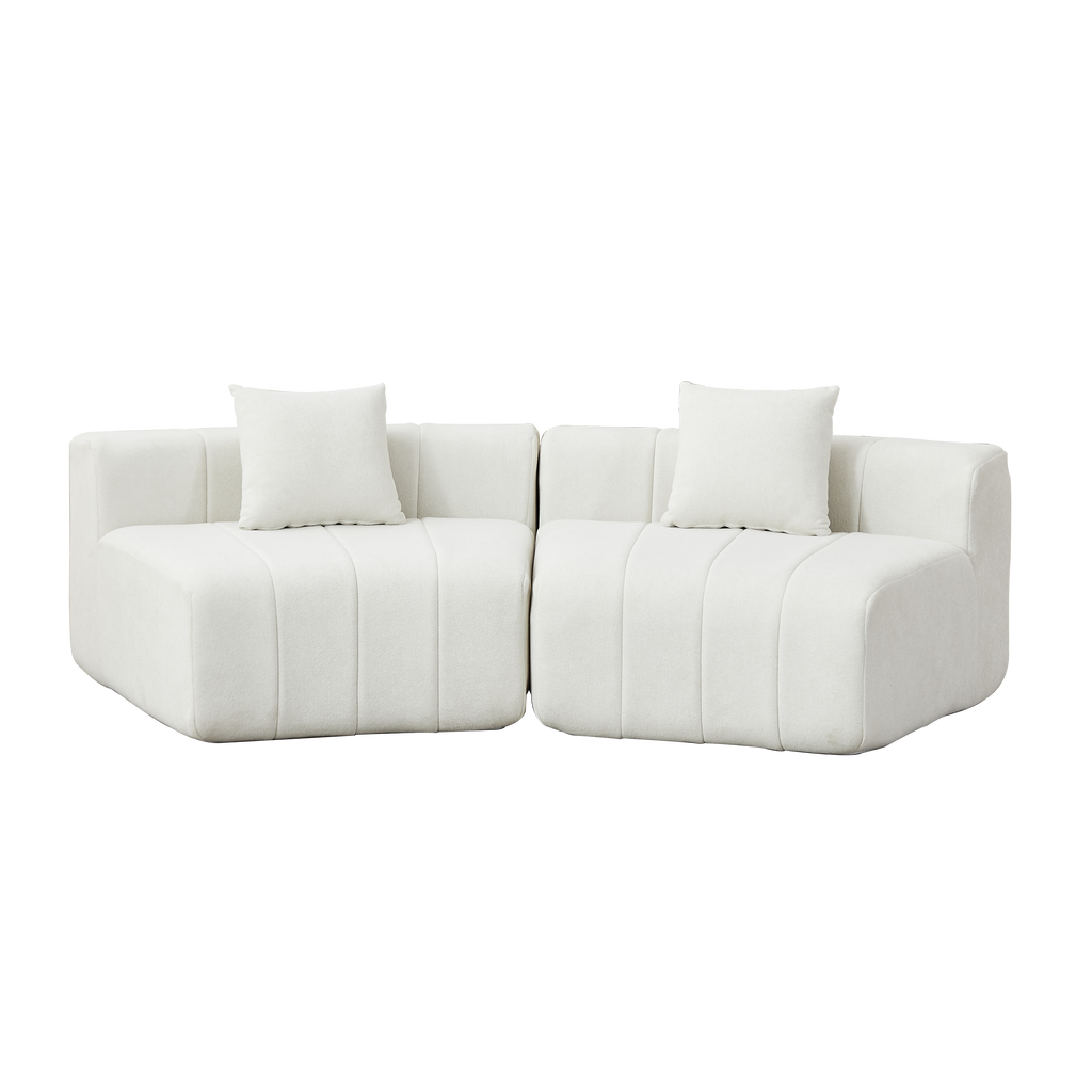 Chenille Curved Sectional Sofa with 2 Pillows.