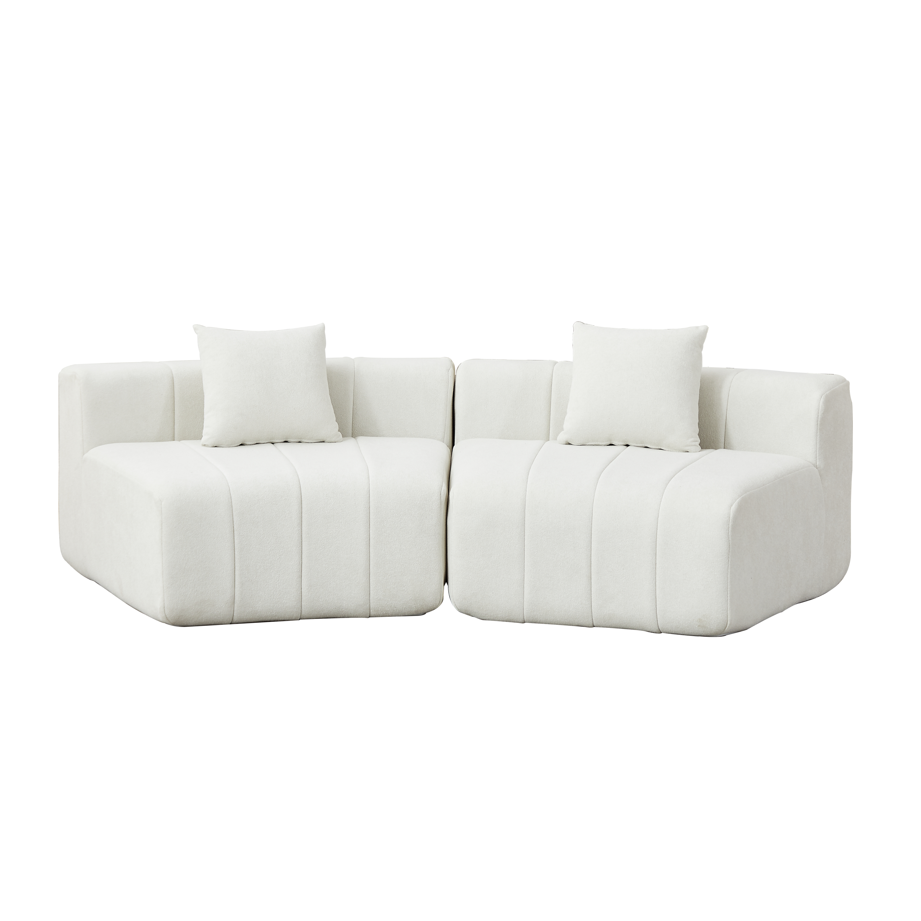 Chenille Curved Sectional Sofa with 2 Pillows.