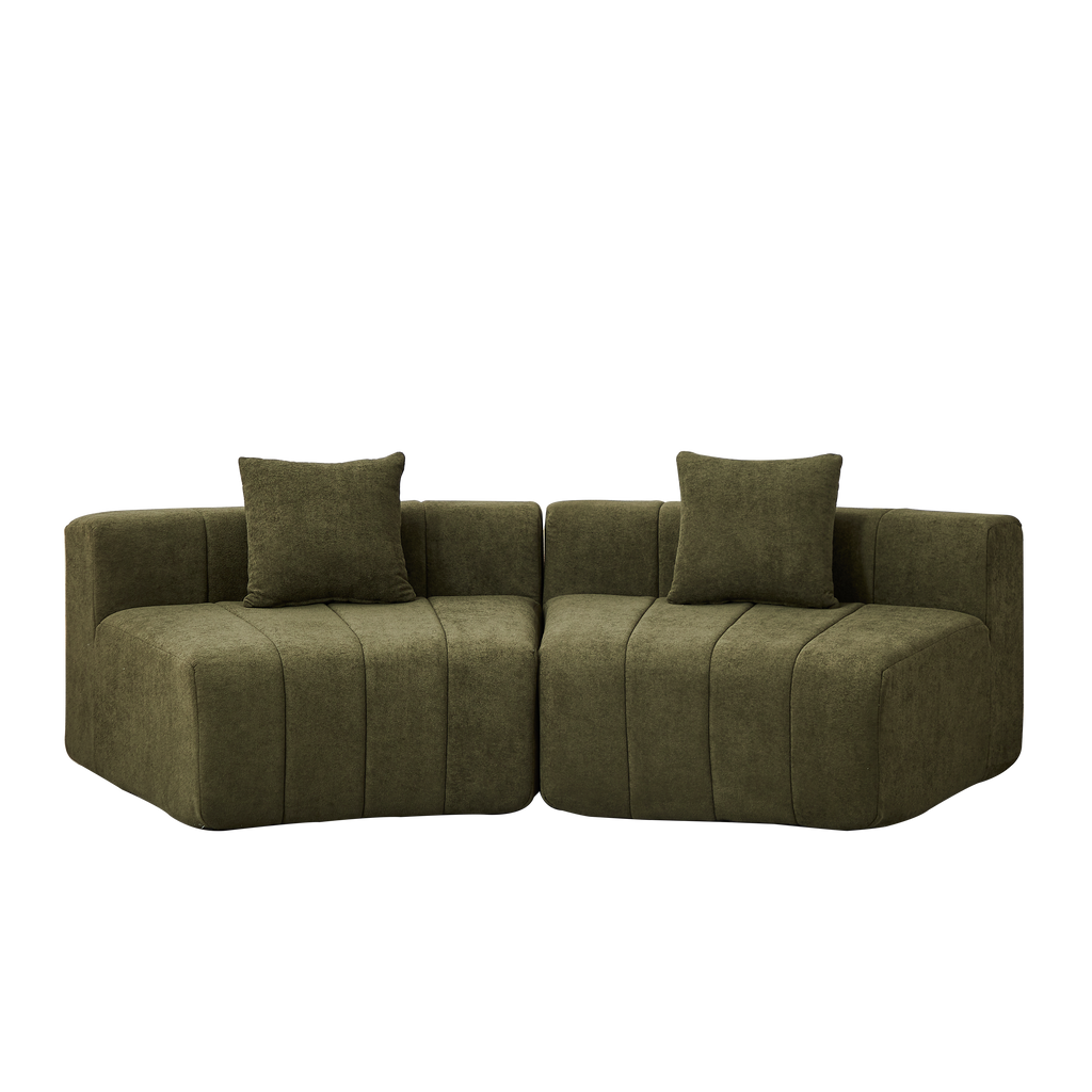 Chenille Curved Sectional Sofa with 2 Pillows.