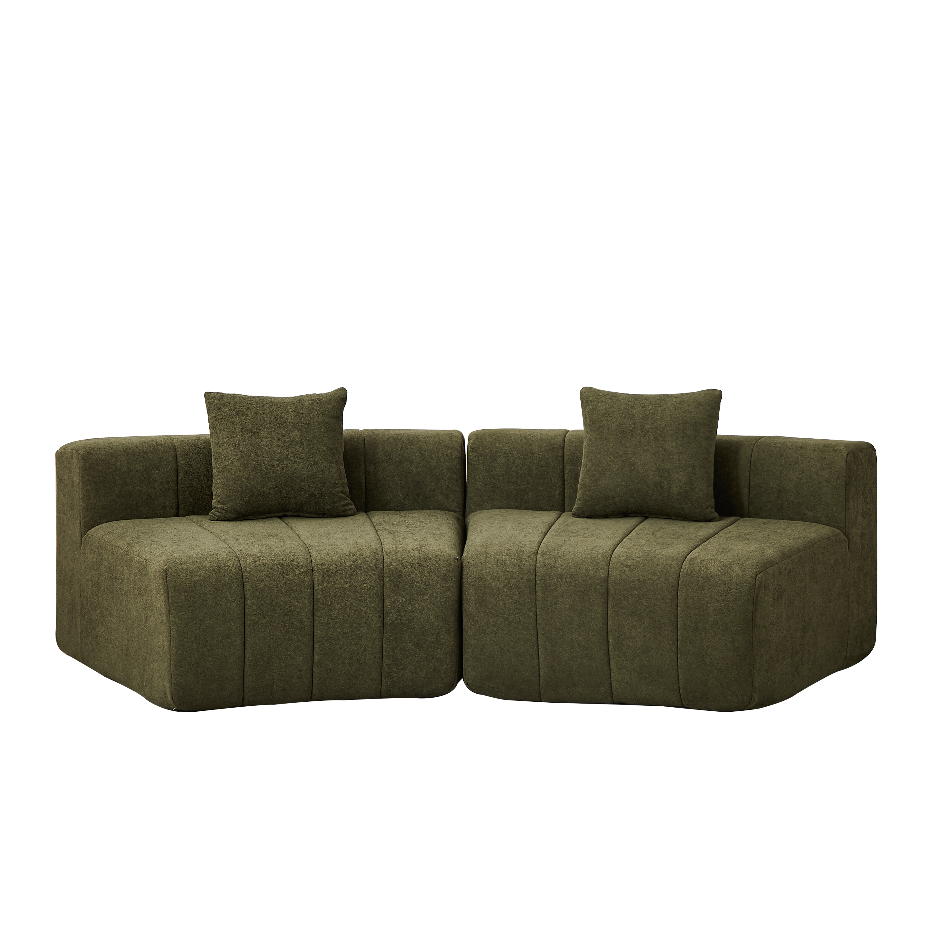 Chenille Curved Sectional Sofa with 2 Pillows.
