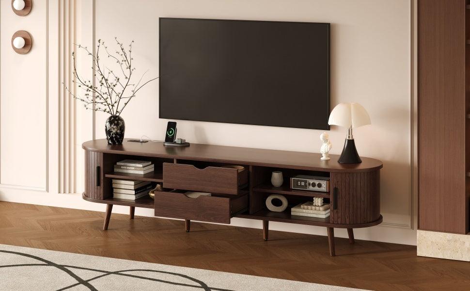 Mid Century Modern TV Stand for 70-Inch TVs with Power Outlet.
