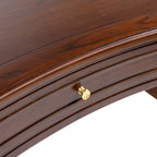 Curved drawer detail of Executive Desk 5-Drawer Wood - Gold Accents with gold knob and rich wood grain texture.