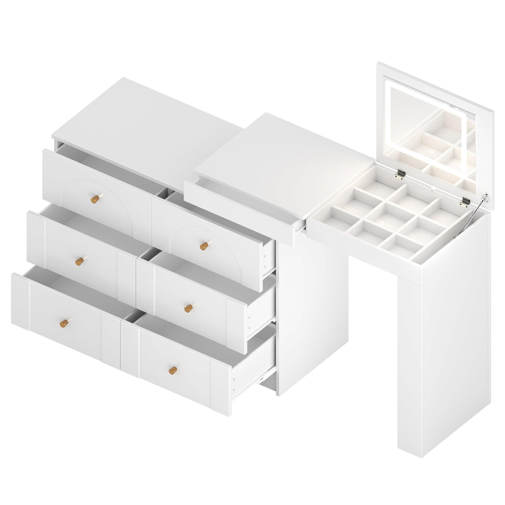 Vanity Desk with Mirror and Lights - Flip-Top Makeup Table.