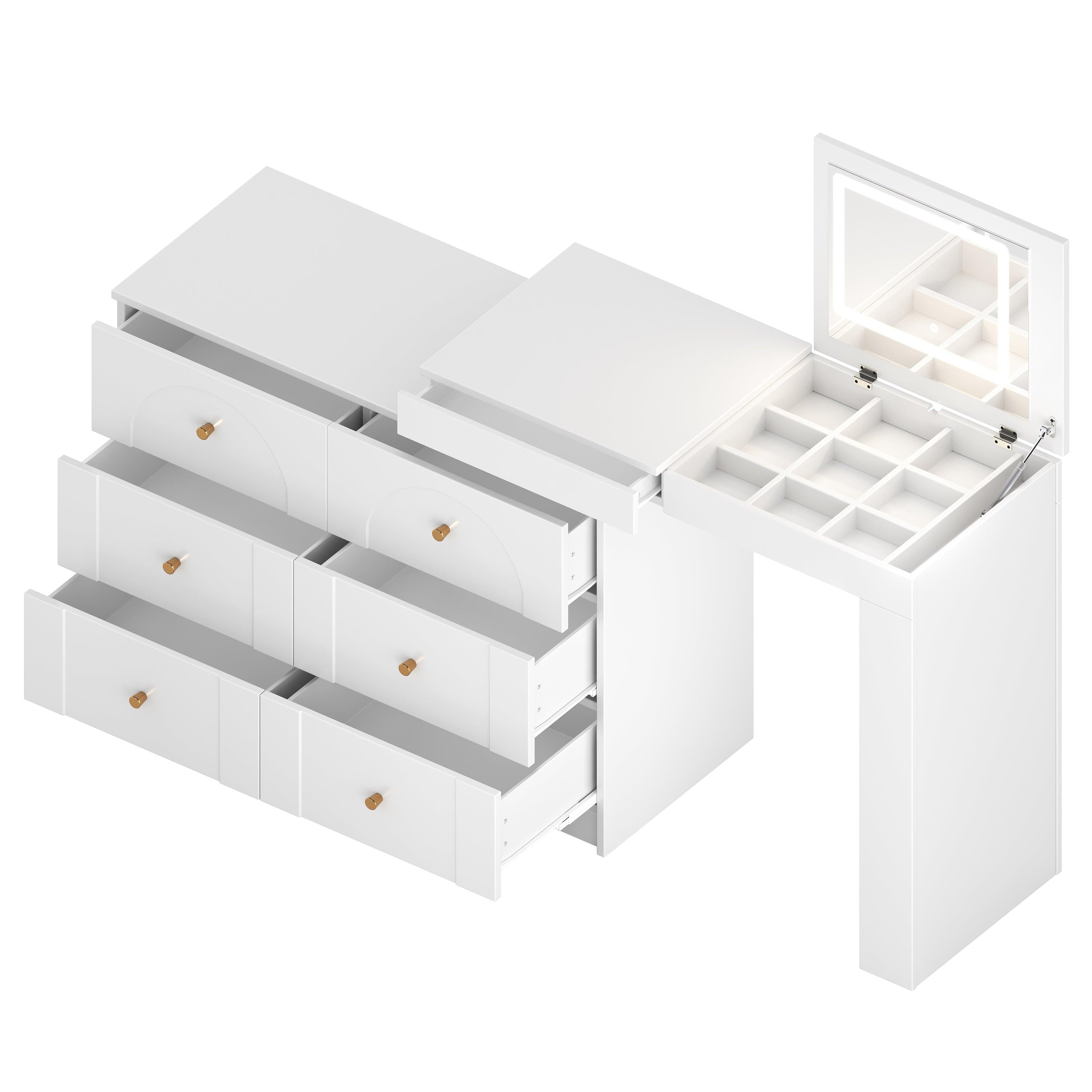 Vanity Desk with Mirror and Lights - Flip-Top Makeup Table.