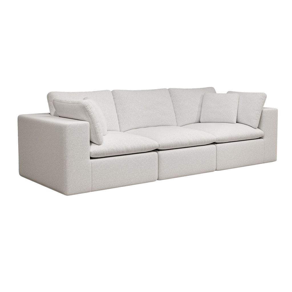 Modular Sectional Sofa in White with Plush Corduroy Fabric.