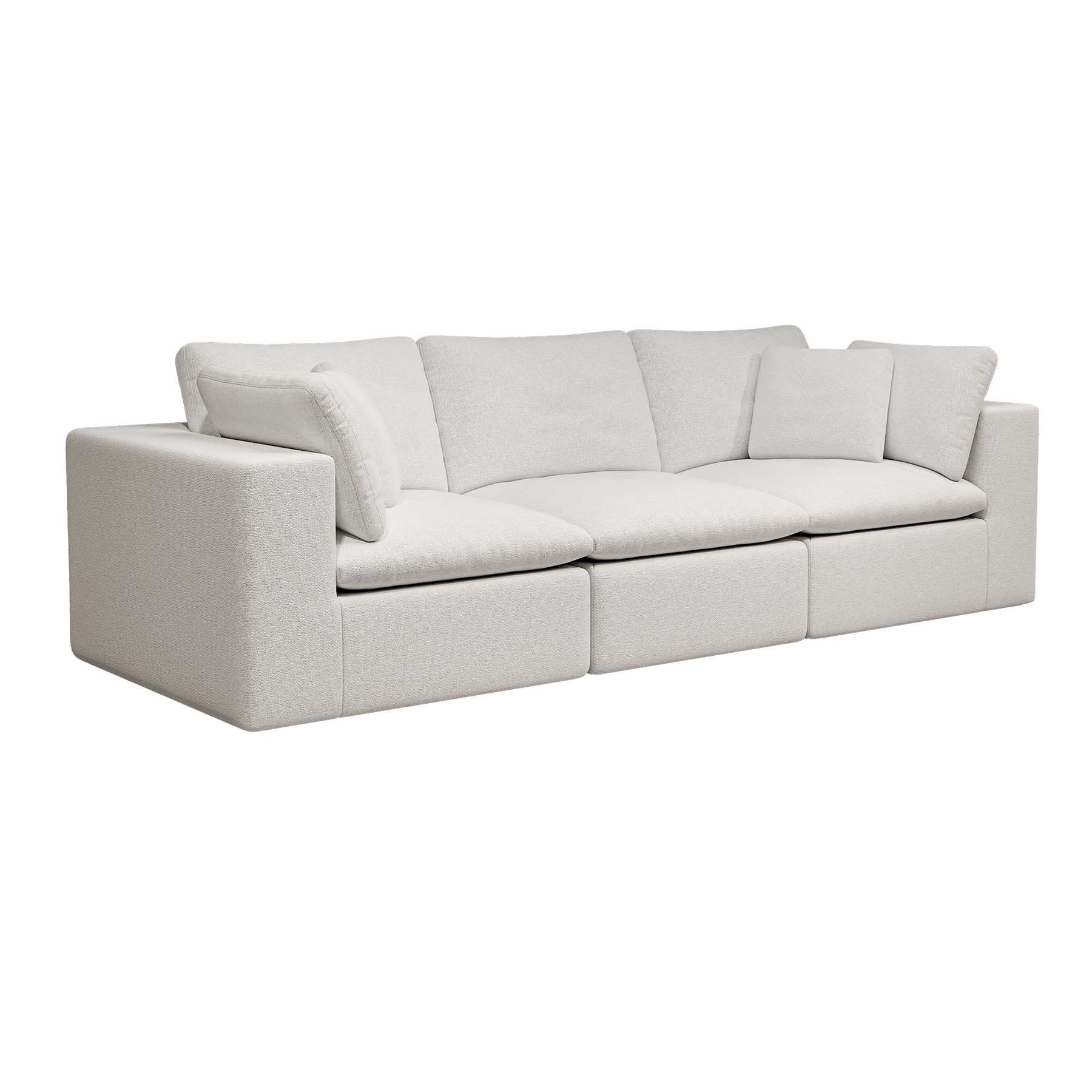 Modular Sectional Sofa in White with Plush Corduroy Fabric.