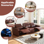 4-Piece Modular Leather Sofa Set with Cup Holders.