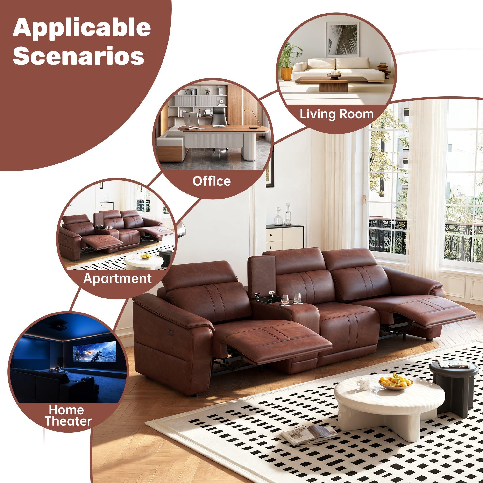 4-Piece Modular Leather Sofa Set with Cup Holders.