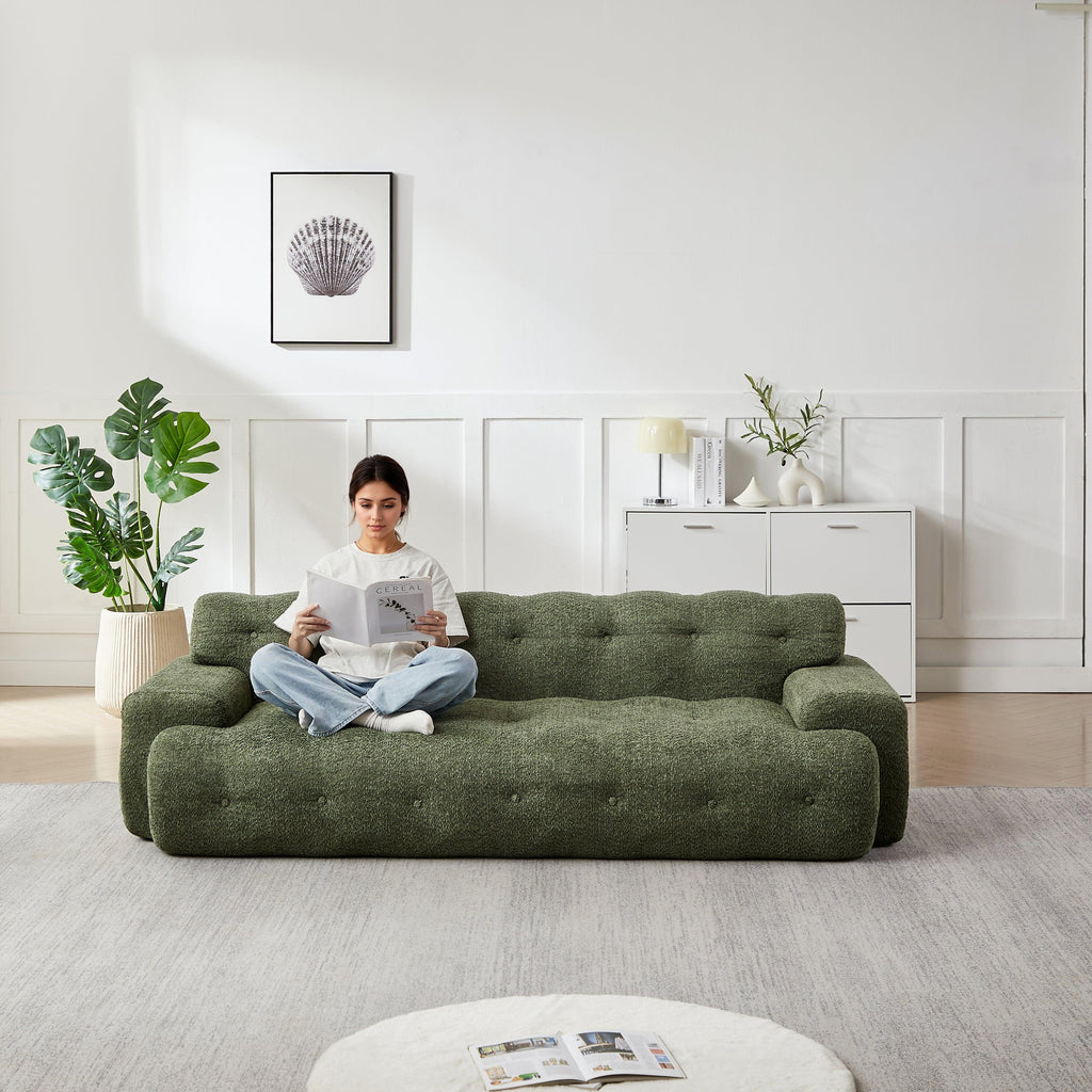 Chenille Button-Tufted Three-Seater Sofa for Comfort.