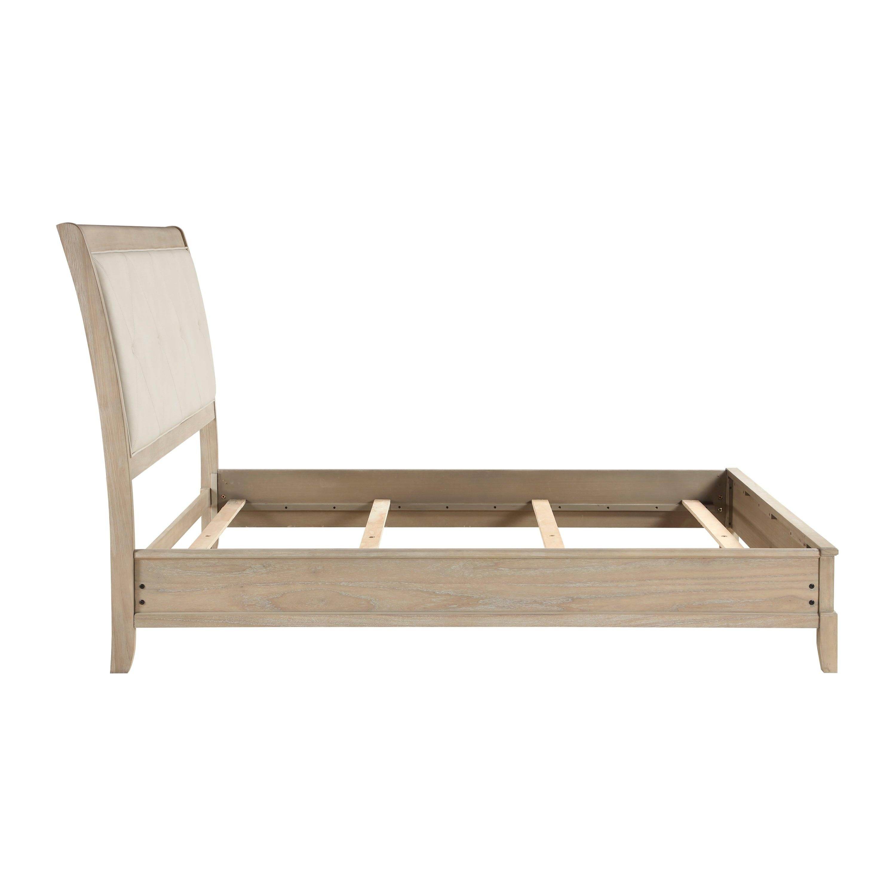 Beige Upholstered Full Bed - Rustic Farmhouse Charm.