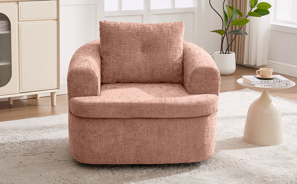 Modern Pink Swivel Barrel Chair with 360° Rotation and Dual-Layer Cushion for Living Room, Bedroom, Office, 36.6' Round Accent Chair in Chenille