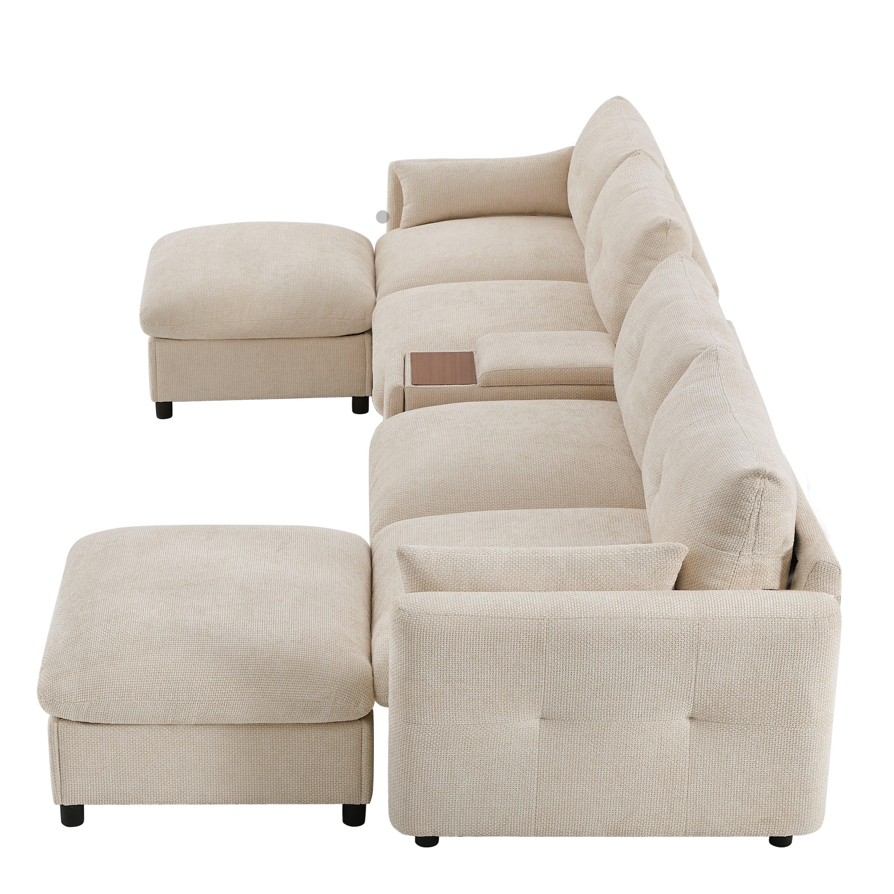 Modular Sectional Sofa with Console, Cup Holder, USB Charger.