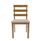 Front view of a solid wood dining chair with three horizontal slats and cushioned seat, from the 4-chair dining set.