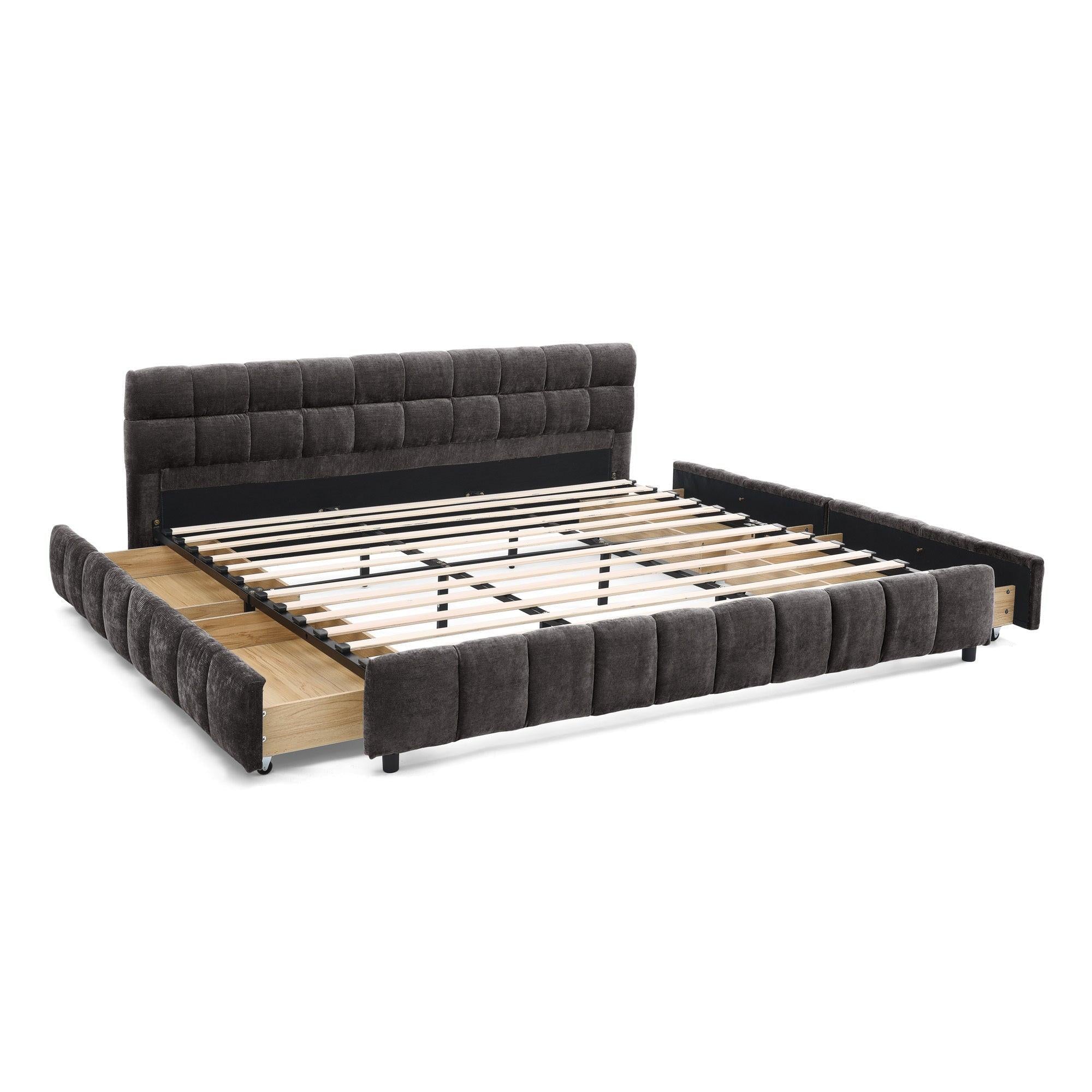 California King Upholstered Bed with Storage - Dark Gray.