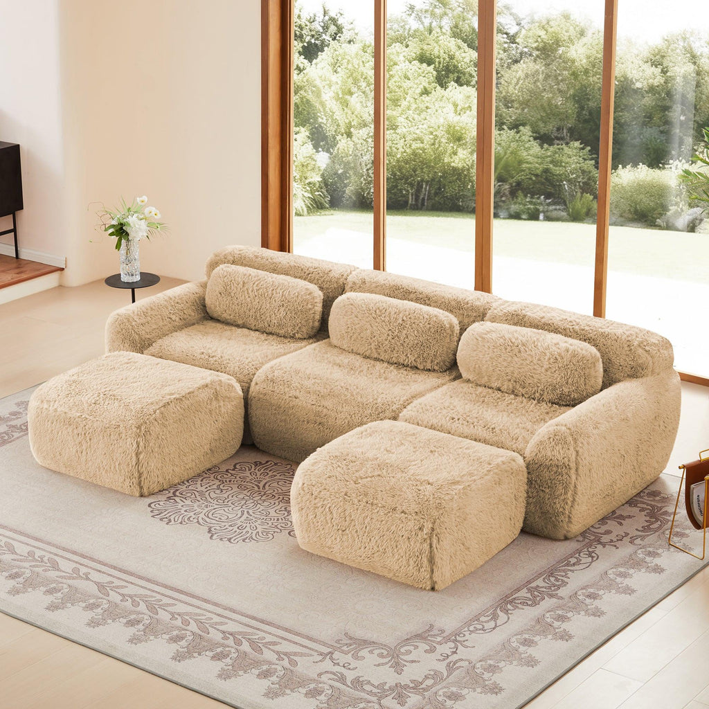 Versatile U-Shaped Sofa with Plush Fabric & Modular Design.