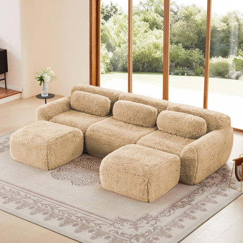 Versatile U-Shaped Sofa with Plush Fabric & Modular Design.