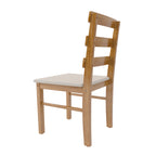 Angled side view of a solid wood dining chair with ergonomic backrest and padded seat, part of the 4-chair dining set.