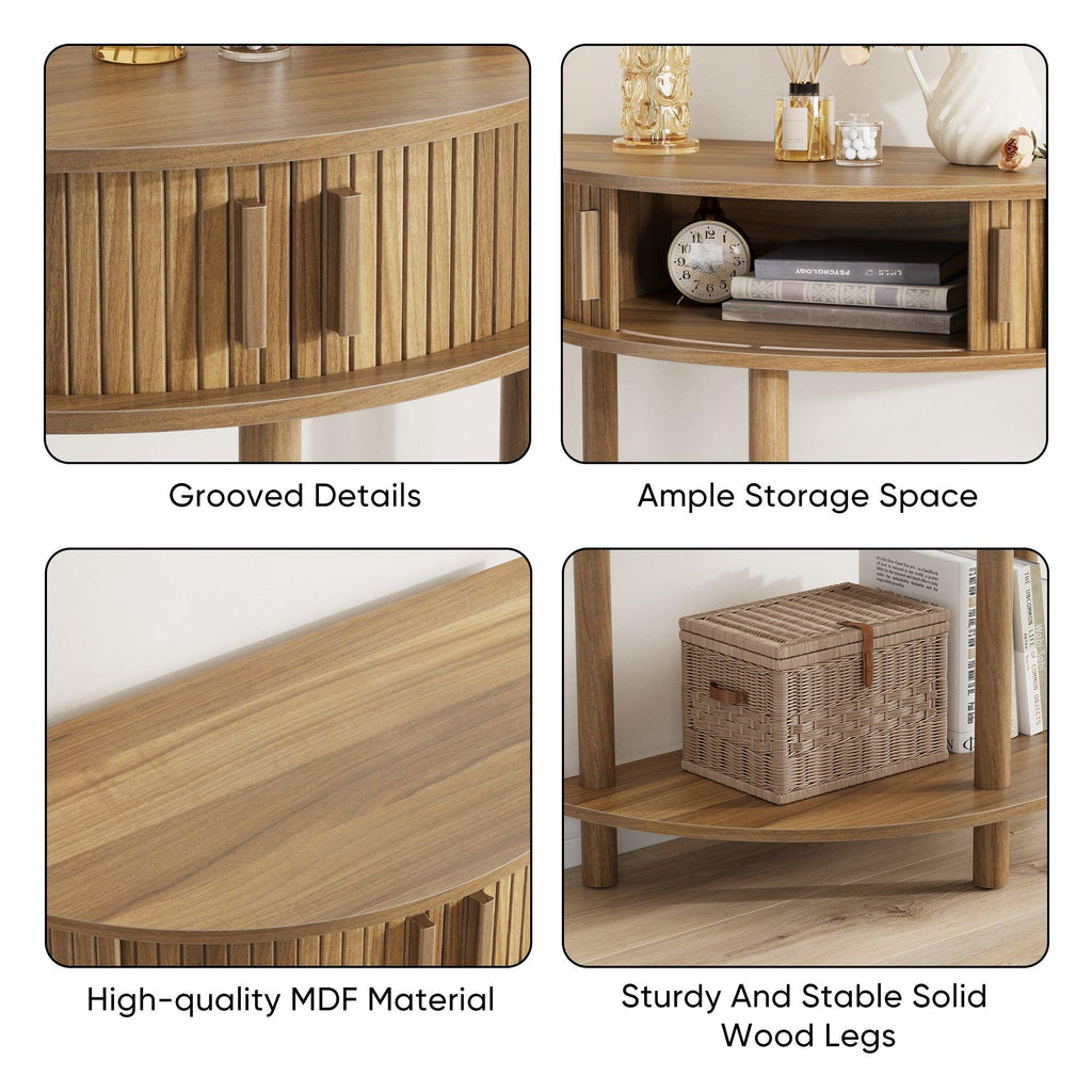 Half-Moon Console Table - Walnut for Entryway & Living Room.