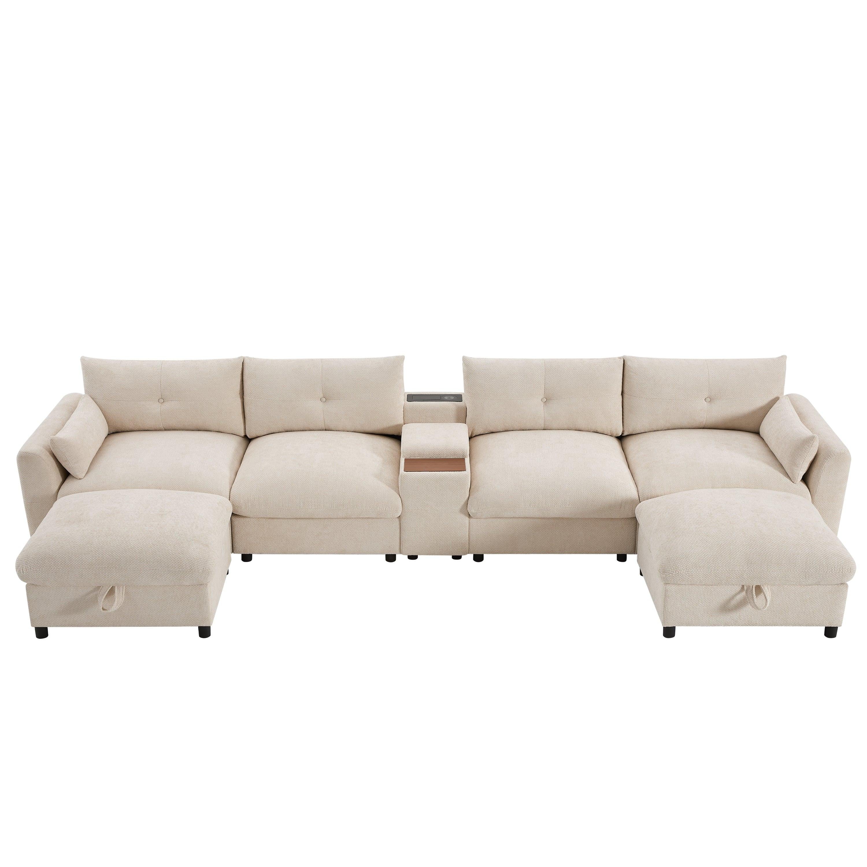 Modular Sectional Sofa with Console, Cup Holder, USB Charger.