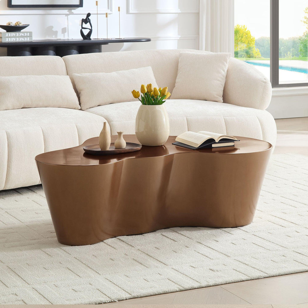 Brown Fiberglass Coffee Table - 50 Inch Unique Shape.