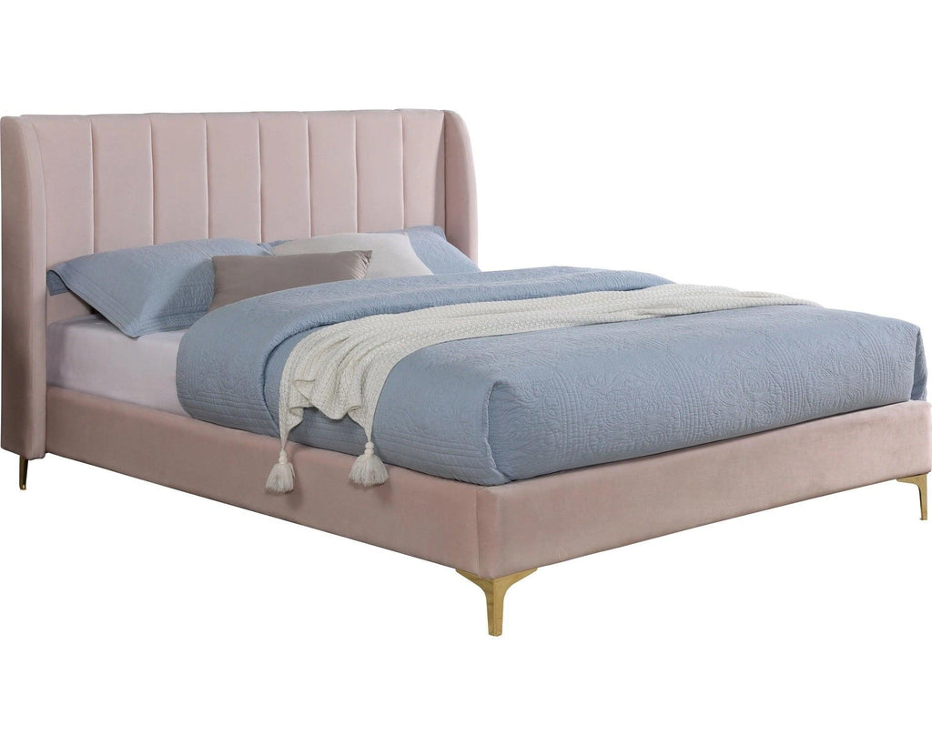 Light Pink Queen Bed with Wingback Headboard.