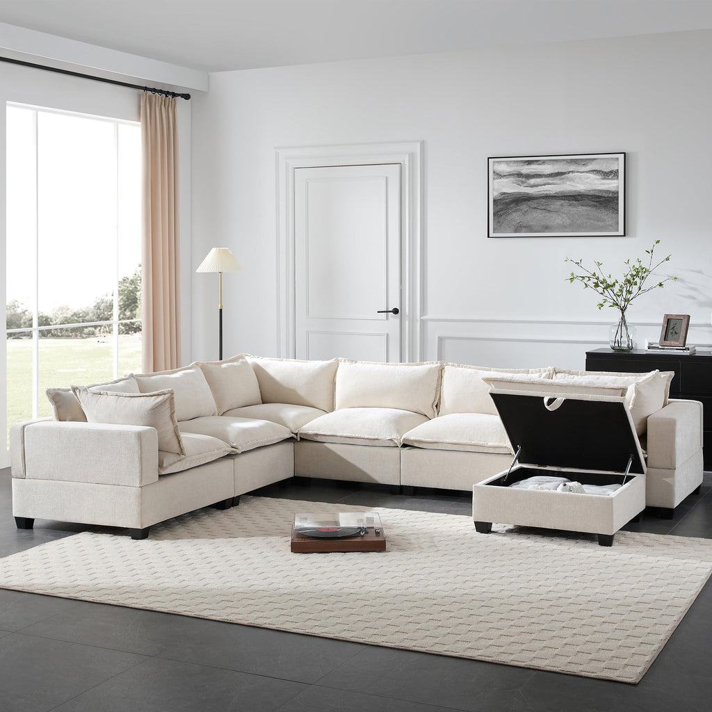 117.5'' Modular Sectional Sofa with Movable Storage Ottoman.