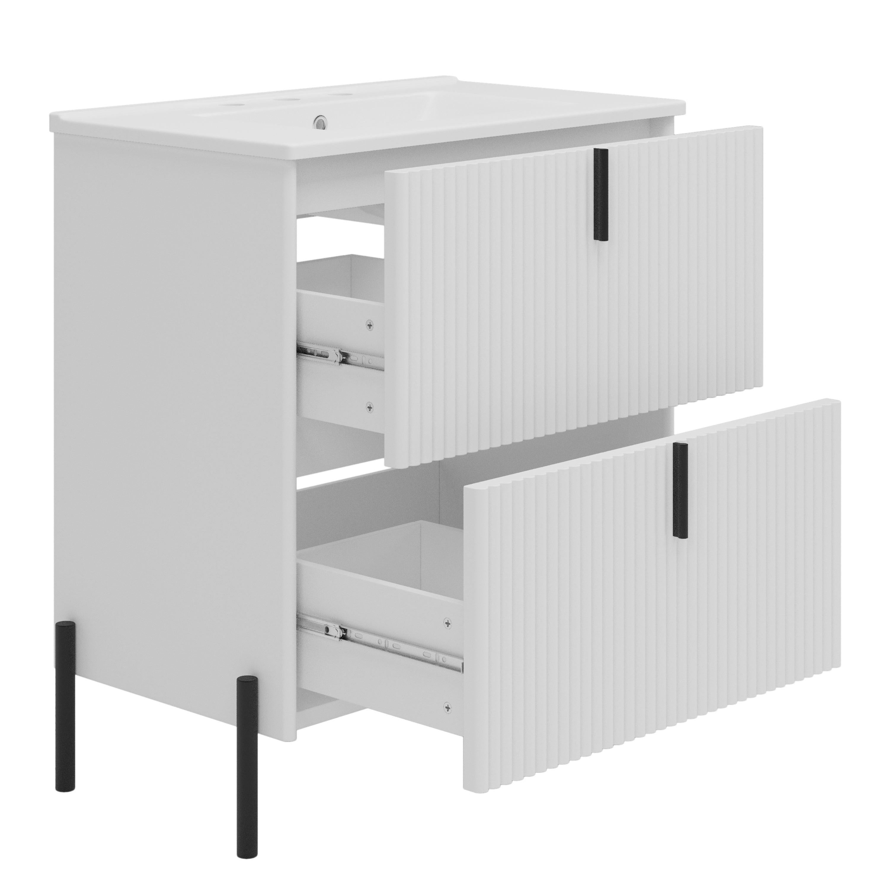 White Bathroom Vanity with Ceramic Sink - 30 Inch Design.