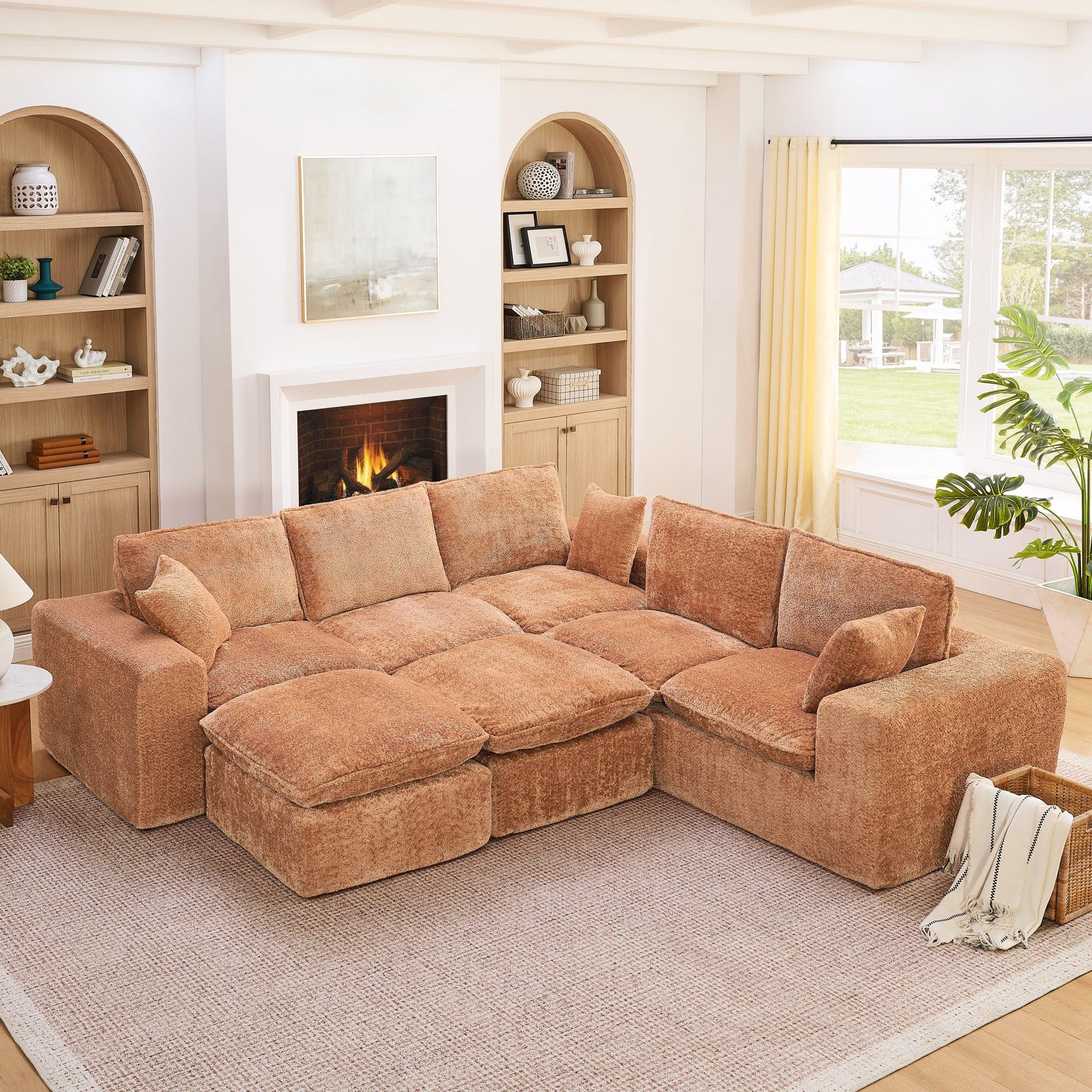 107'' Modern Boucle Sectional Sofa with Ottomans.