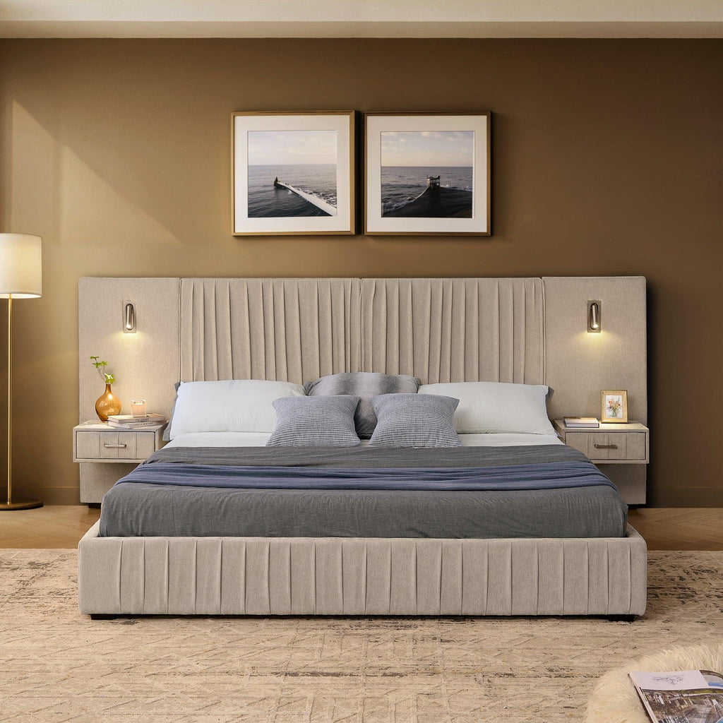Elegant Queen Upholstered Bed Frame with Headboard.