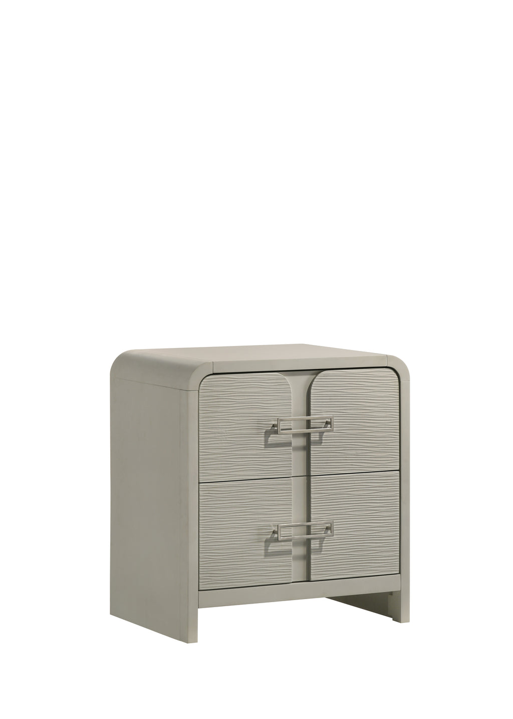 Modern 2 Drawer Nightstand from the Aria collection in beige, showcasing a textured front and sleek metal handles for contemporary interiors.
