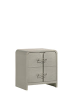 Modern 2 Drawer Nightstand from the Aria collection in beige, showcasing a textured front and sleek metal handles for contemporary interiors.